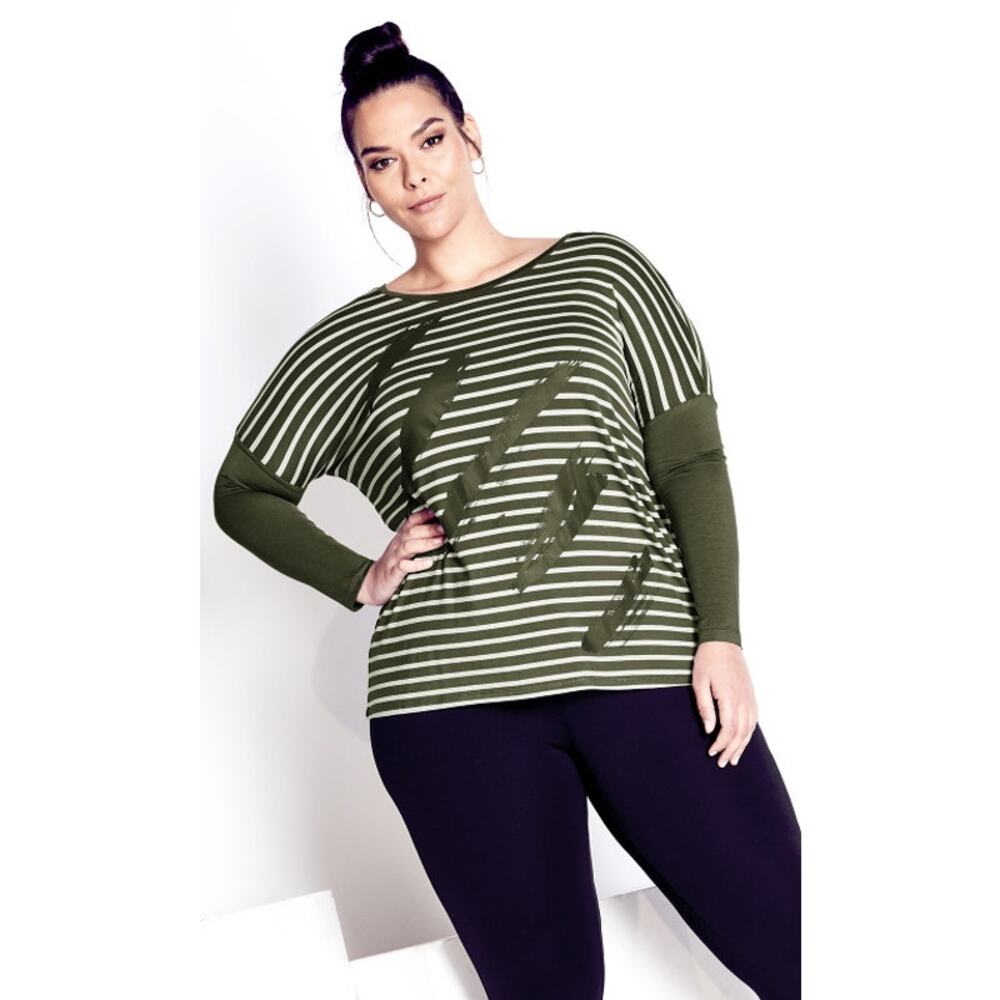 Zim & Zoe Women's Olive Green Striped Long Sleeve Lizzy Casual Top SZ 22/24 NWT
